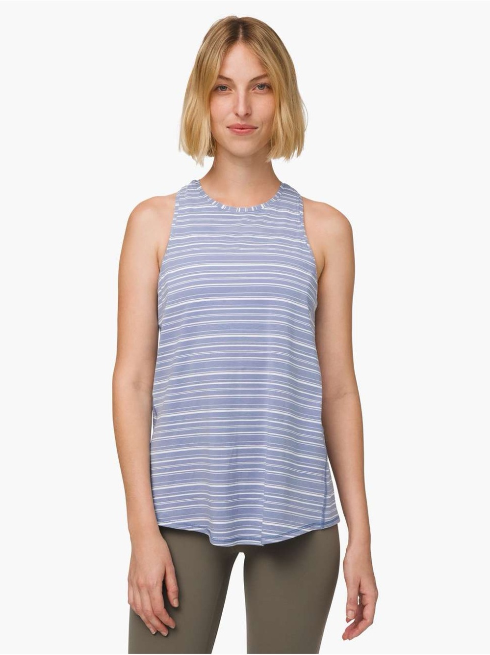 Lululemon All Tied Up Tank Cut Back Stripe Tempest Blue White Size 8